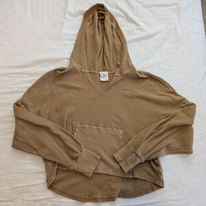Offline By Aerie Women's Tan Brown Hooded Sweater Long Sleeve Waffle Small